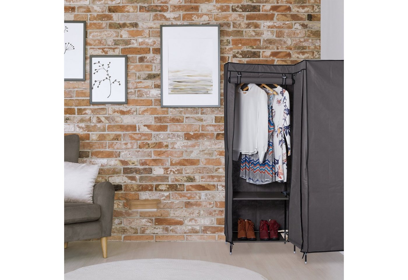 relaxdays Eckkleiderschrank aus Stoff (2-St) Anthrazit – Bild 2 von 5
