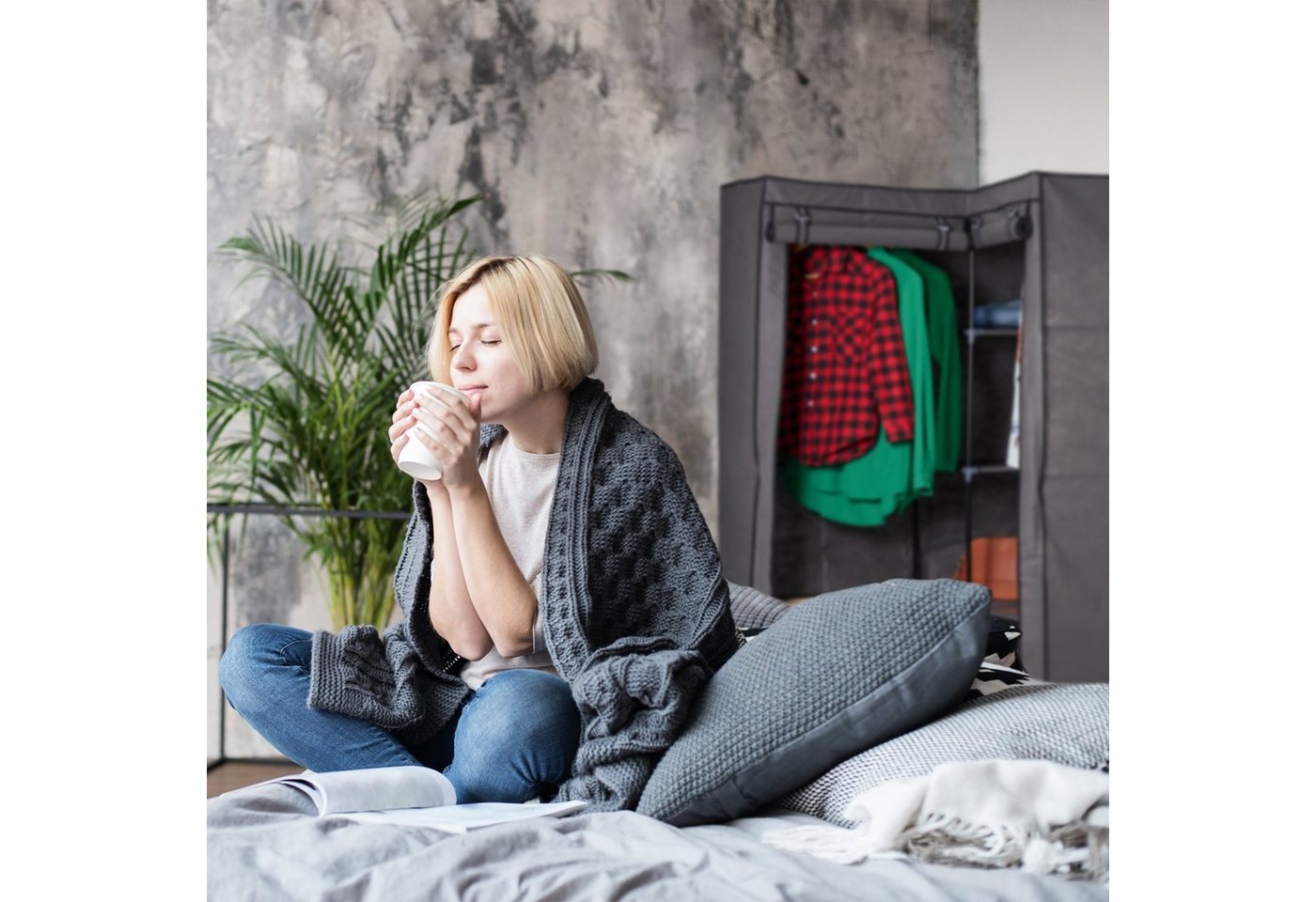 relaxdays Eckkleiderschrank aus Stoff (2-St) Anthrazit – Bild 3 von 5
