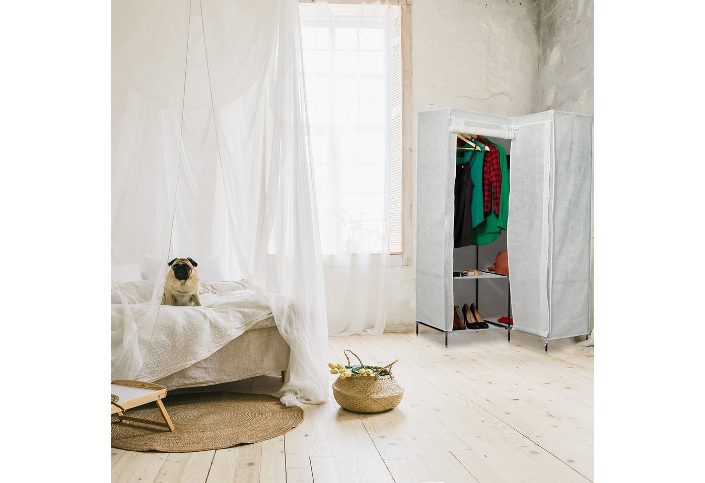 relaxdays Eckkleiderschrank aus Stoff (2-St) Anthrazit – Bild 5 von 5