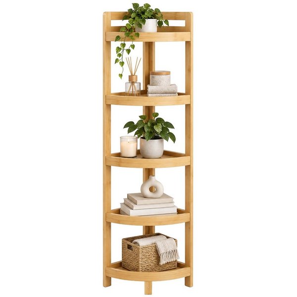 relaxdays Eckregal Bambus Eckregal mit Ablagen, 1-tlg., natur, 5 Ablagen