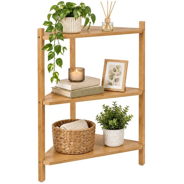 relaxdays Eckregal Bambus und MDF, 1-tlg., natur, 3 Ablagen
