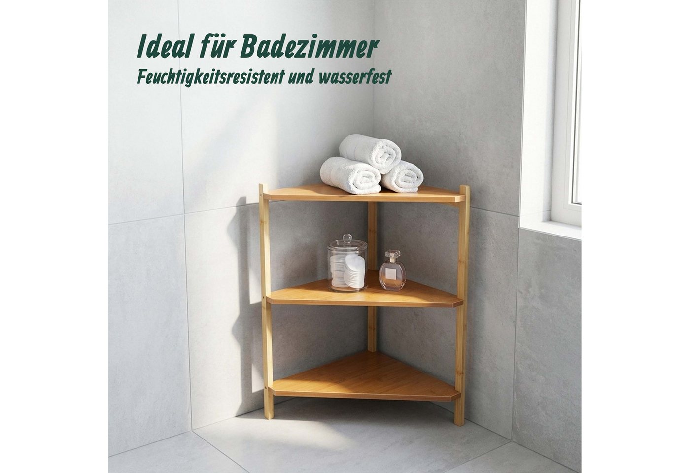 relaxdays Eckregal Bambus und MDF, 1-tlg., natur, 3 Ablagen – Bild 3 von 5