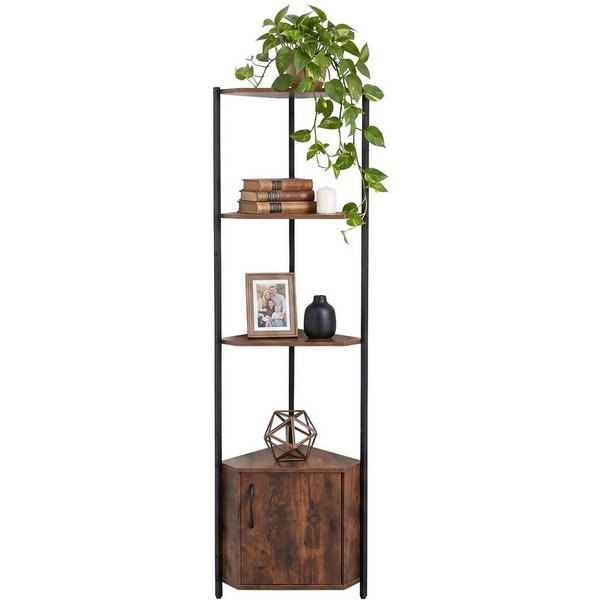relaxdays Eckregal mit 5 Ebenen & Schrank, 1-tlg., Vintagebraun