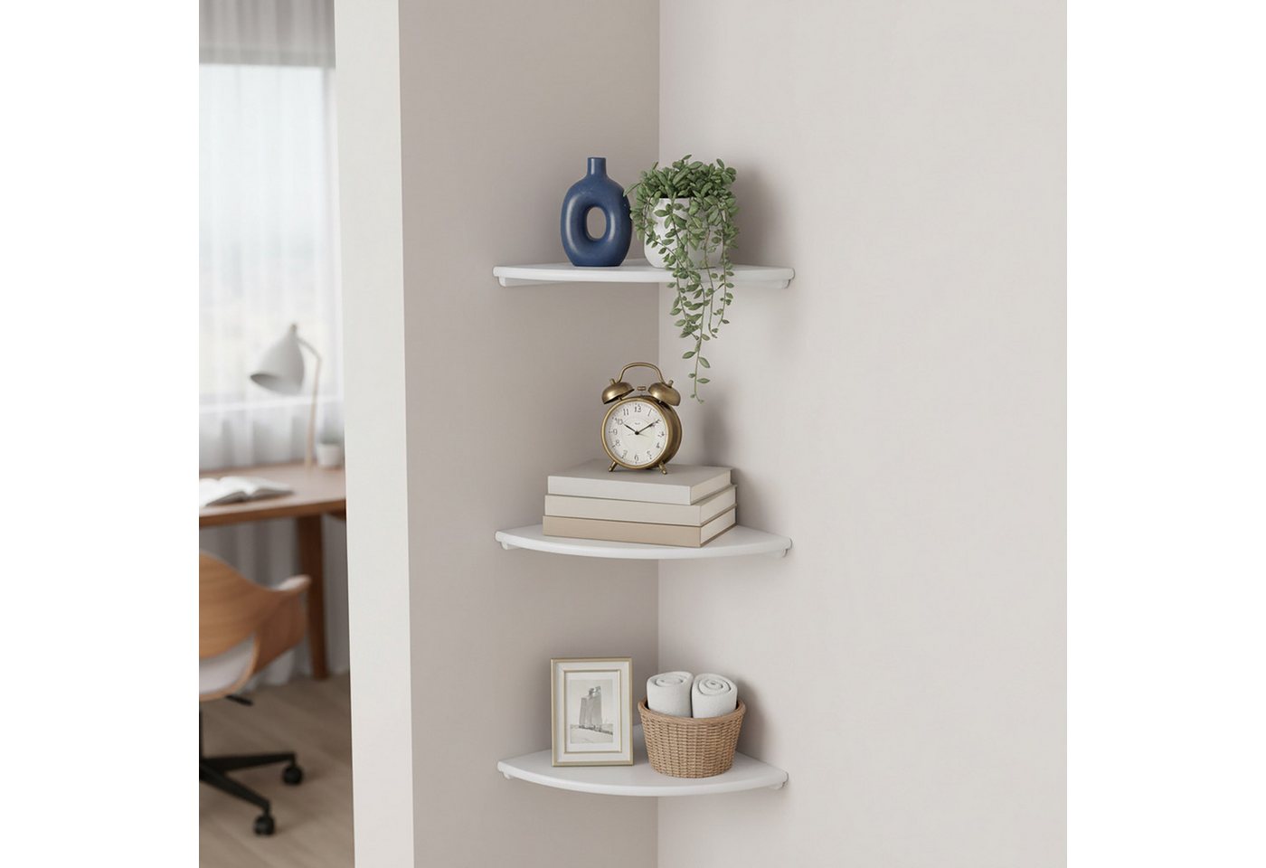 relaxdays Eckregal Wand Walnussholz, 1-tlg., weiss, 18 cm – Bild 2 von 5