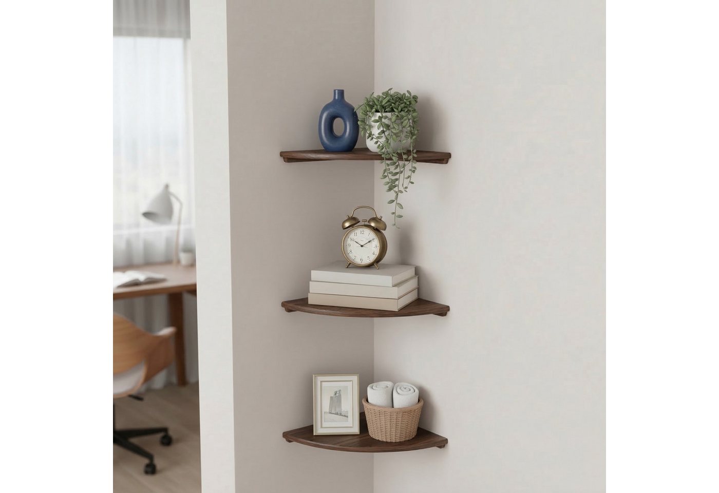 relaxdays Eckregal Wand Walnussholz, 1-tlg., dunkelbraun, 40 cm – Bild 2 von 5