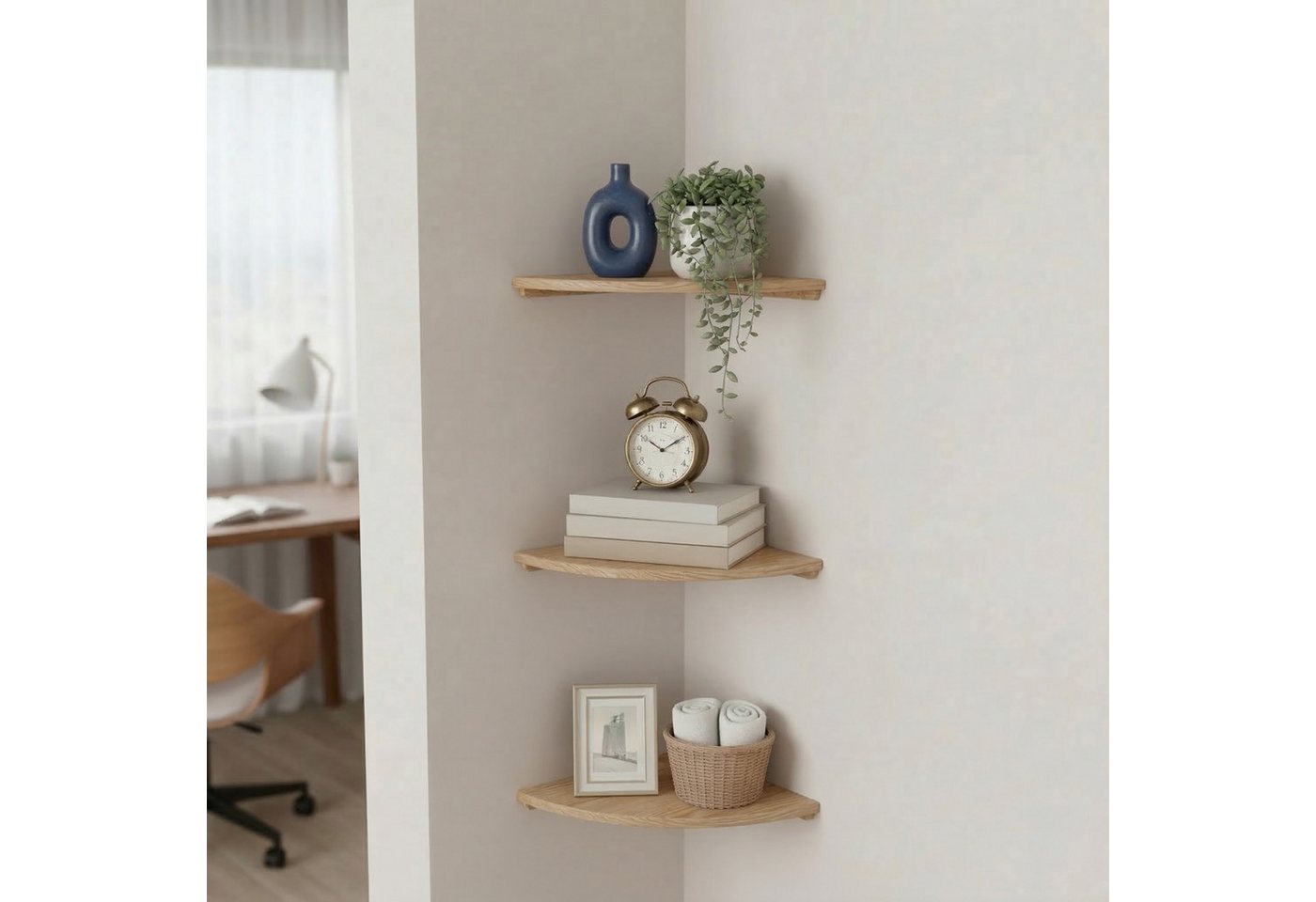 relaxdays Eckregal Wand Walnussholz, 1-tlg., natur, 18 cm – Bild 2 von 5