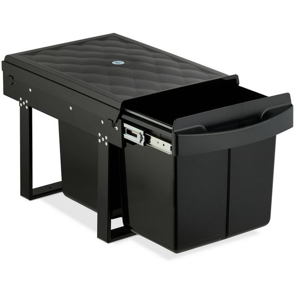 relaxdays Einbaumülleimer Schwarzer Einbaumülleimer, 2 x 15 L