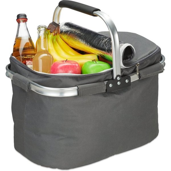 relaxdays Einkaufskorb mit Kühlfunktion, 27 l, grau