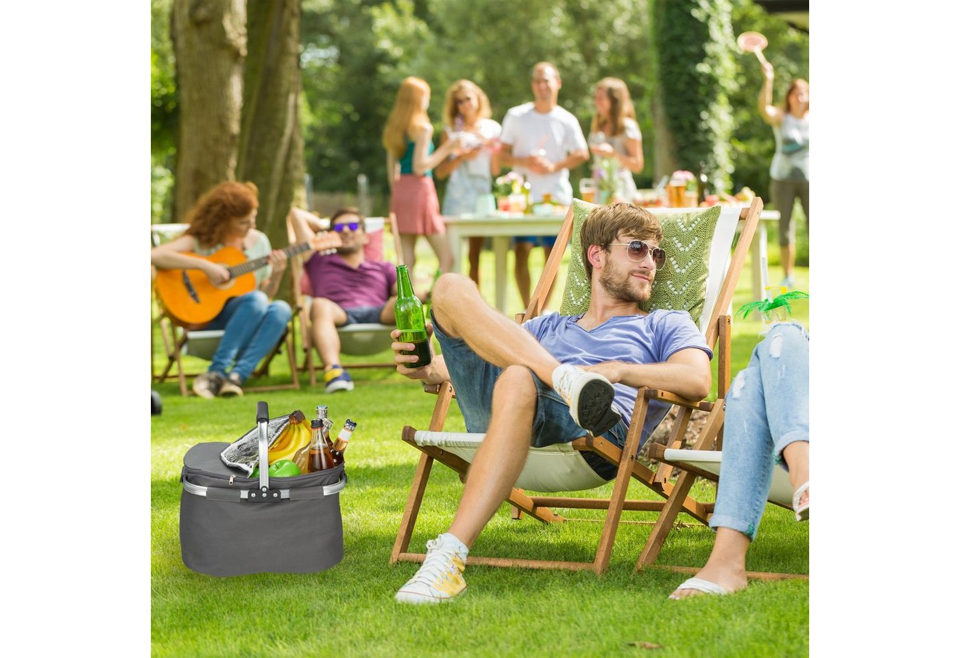 relaxdays Einkaufskorb mit Kühlfunktion, 27 l, grau – Bild 3 von 5