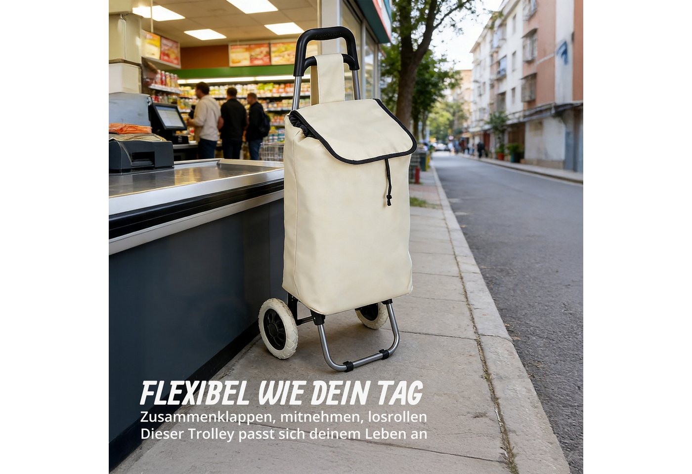relaxdays Einkaufstrolley klappbar, 28 l, beige. – Bild 2 von 5