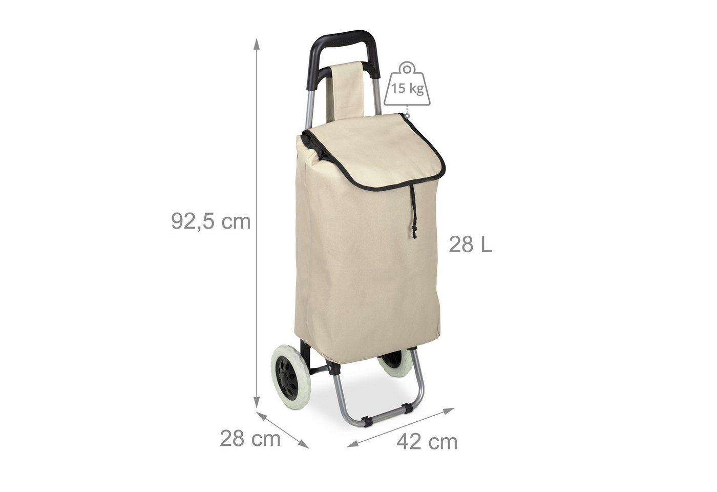 relaxdays Einkaufstrolley klappbar, 28 l, beige. – Bild 4 von 5