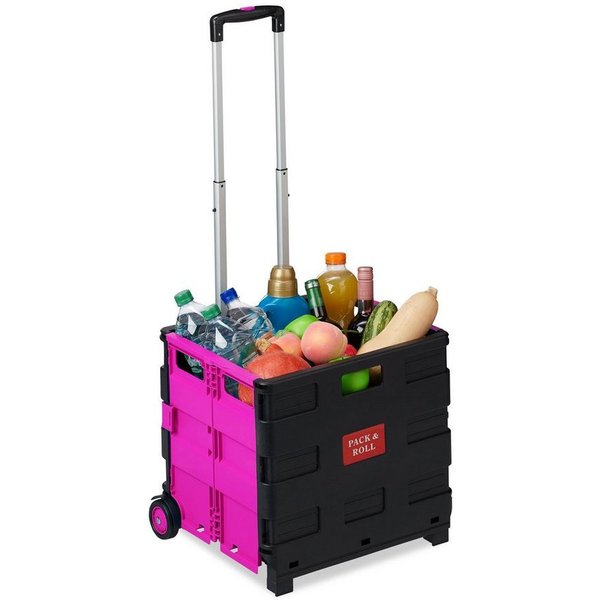 relaxdays Einkaufstrolley klappbar, 164.983 l, Pink