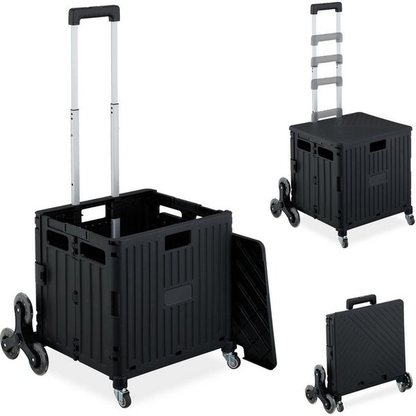 relaxdays Einkaufstrolley klappbar + Deckel 8 Rad, 262350 l, schwarz