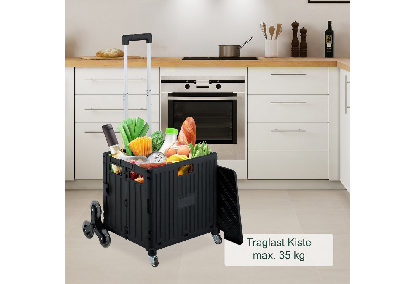 relaxdays Einkaufstrolley klappbar + Deckel 8 Rad, 262350 l, schwarz – Bild 5 von 5