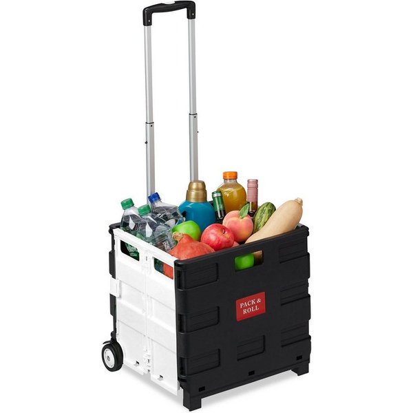 relaxdays Einkaufstrolley klappbar mit Rollen, 50 l