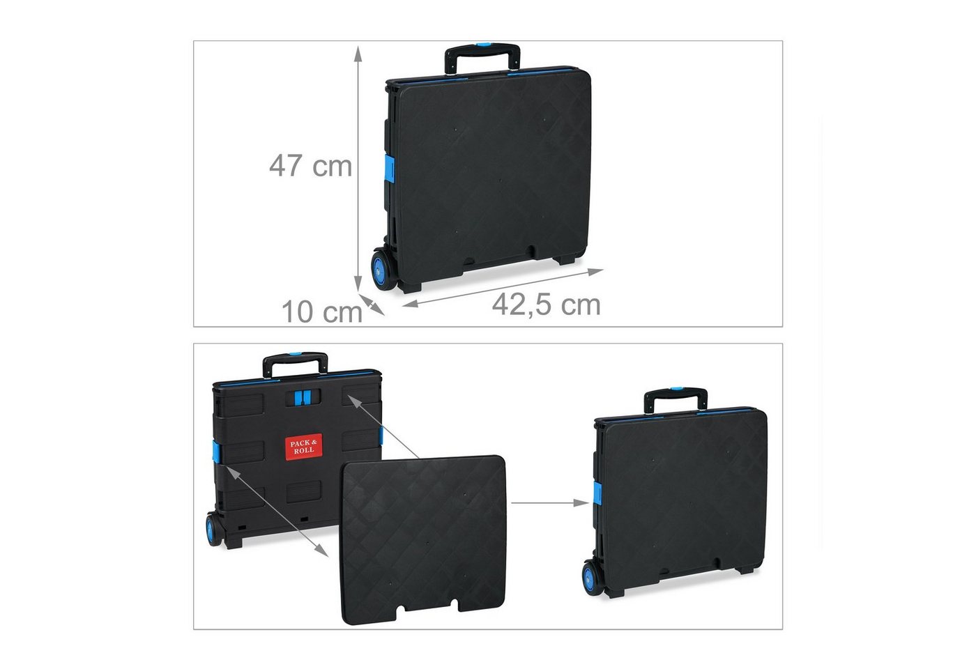 relaxdays Einkaufstrolley Klappbarer Einkaufstrolley, 50 l, blau – Bild 5 von 5
