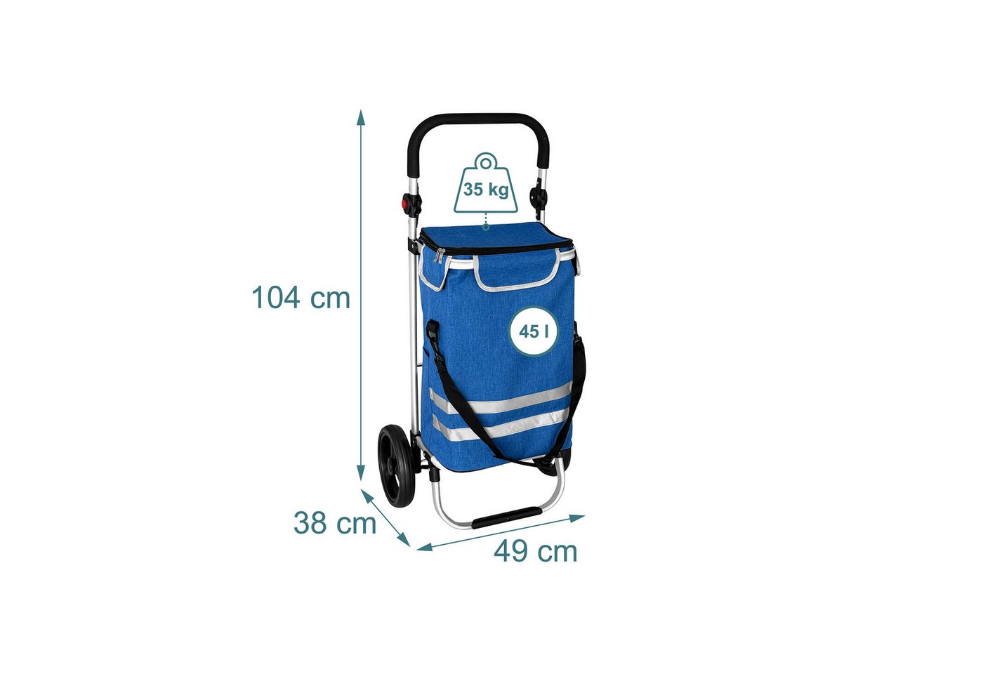 relaxdays Einkaufstrolley Klappbarer Einkaufstrolley 45 l, 45 l, blau – Bild 4 von 5