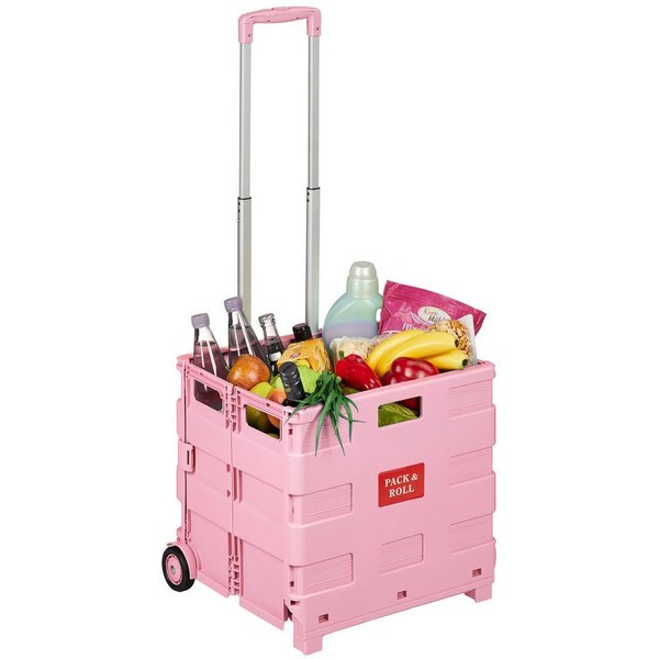relaxdays Einkaufstrolley mit Teleskopgriff, 0.155 l, rosa.