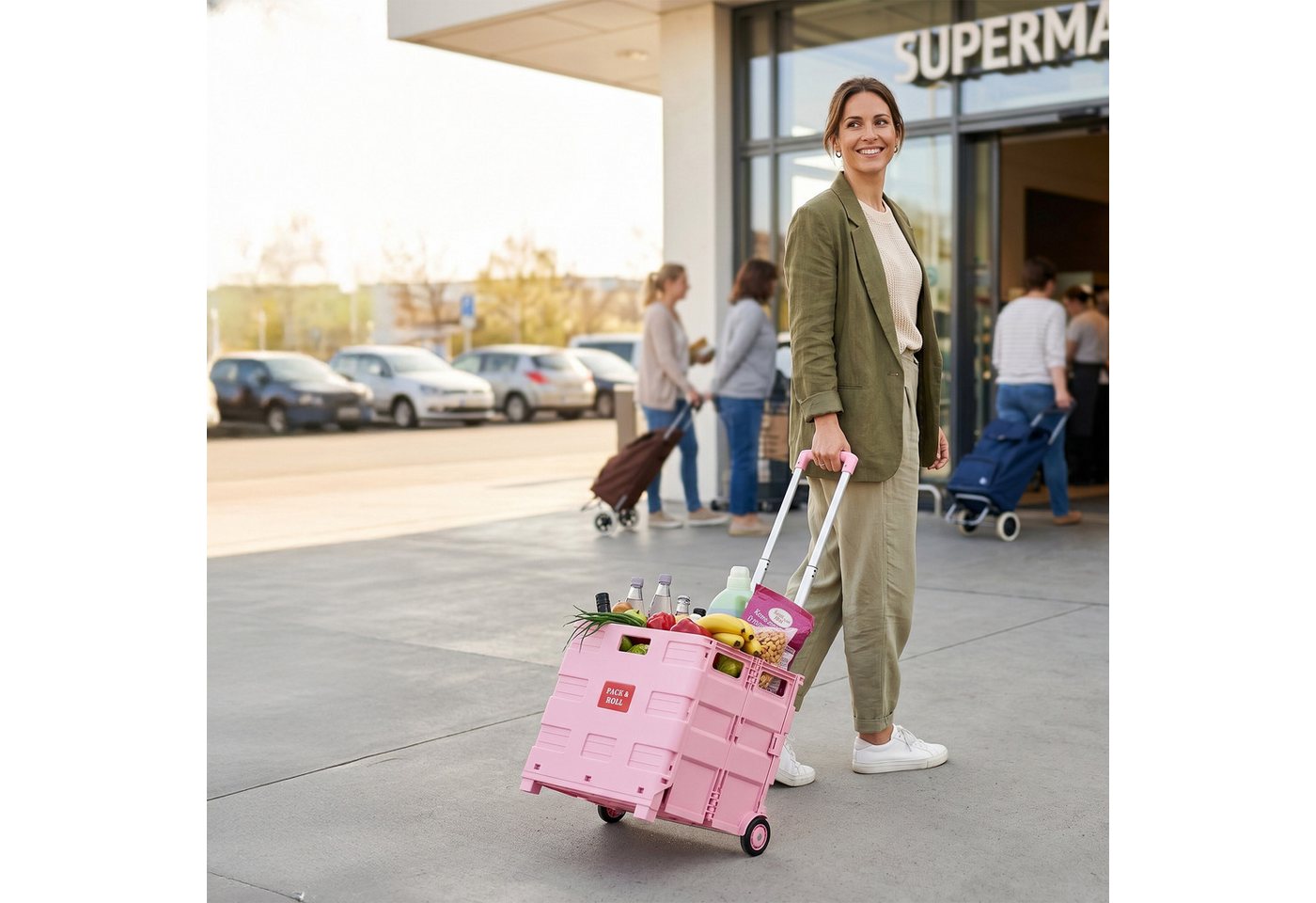 relaxdays Einkaufstrolley mit Teleskopgriff, 0.155 l, rosa. – Bild 2 von 5