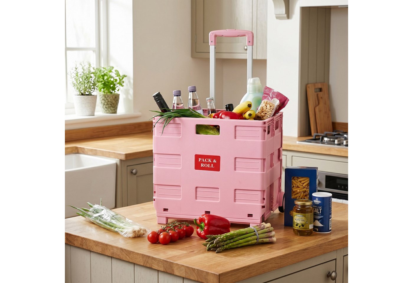 relaxdays Einkaufstrolley mit Teleskopgriff, 0.155 l, rosa. – Bild 3 von 5