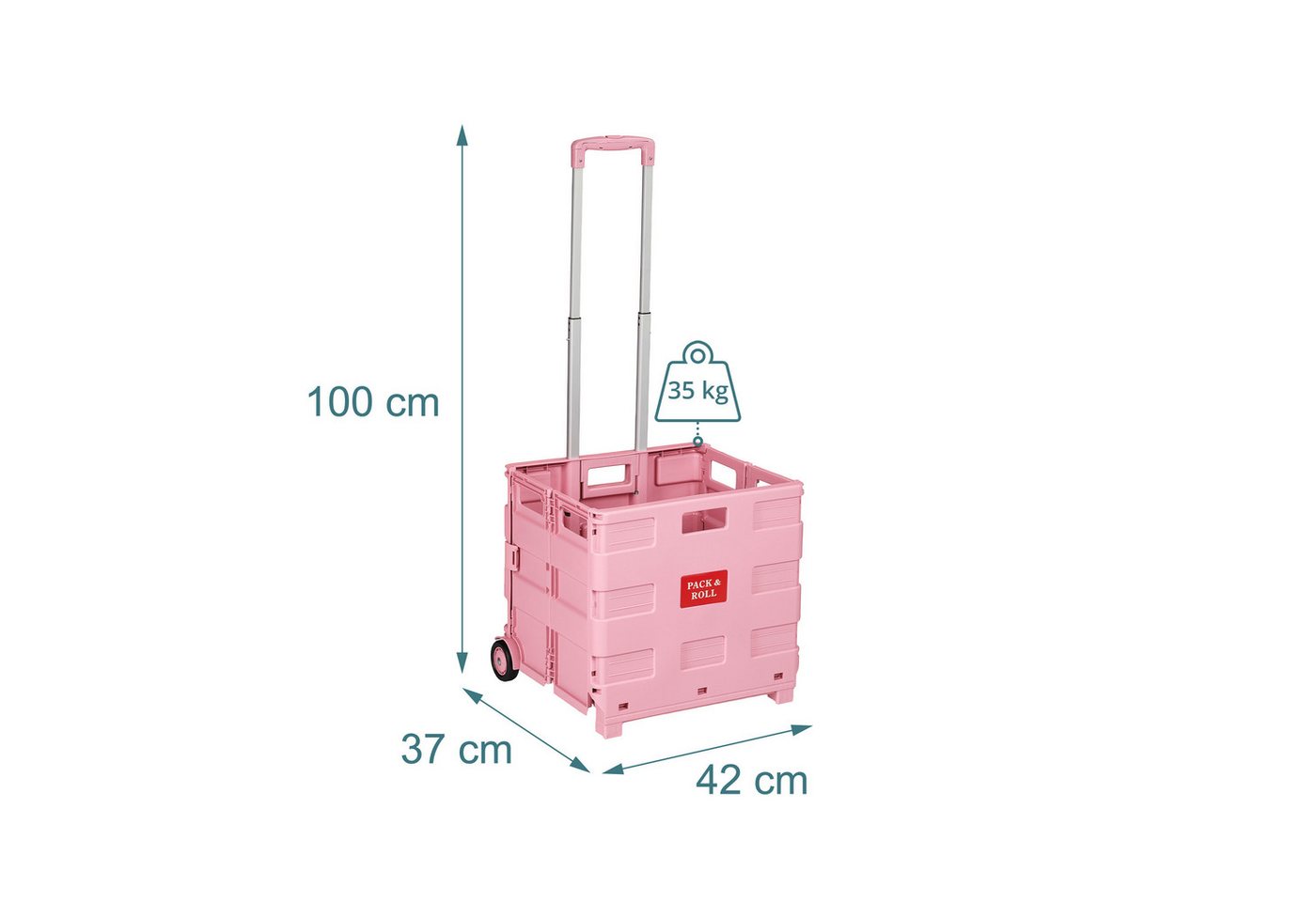relaxdays Einkaufstrolley mit Teleskopgriff, 0.155 l, rosa. – Bild 4 von 5