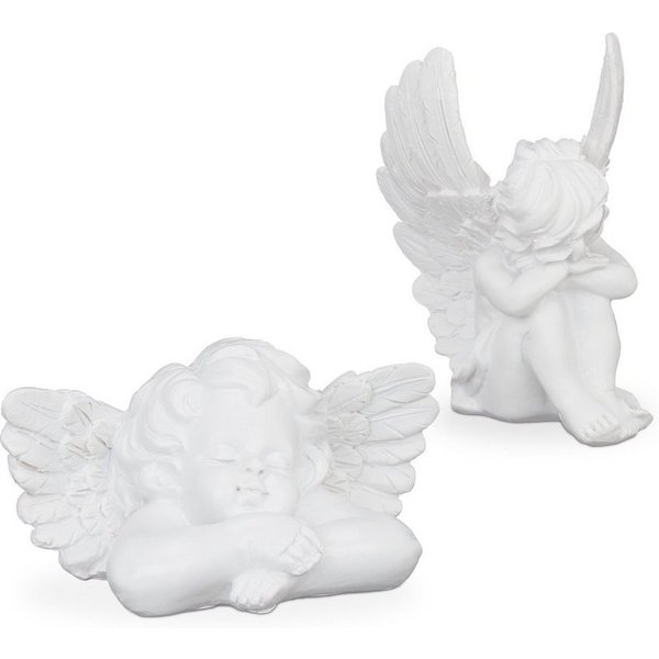 relaxdays Engelfigur Grabengel 2er Set (2 St), weiß