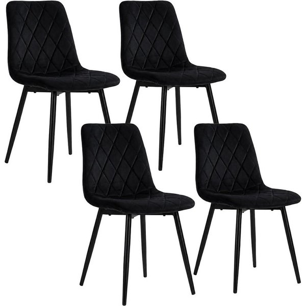 relaxdays Esszimmerstuhl Samt Esszimmerstuhl Set (4 St), schwarz, 4er-Pack