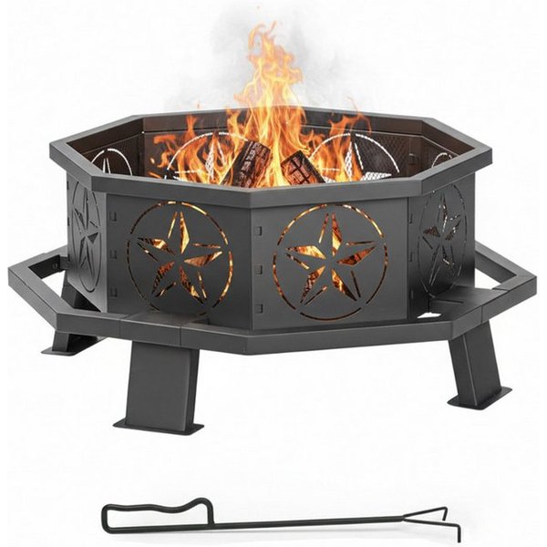 relaxdays Feuerschale Achteckige Feuerschale mit Sternenmuster, (2-St)