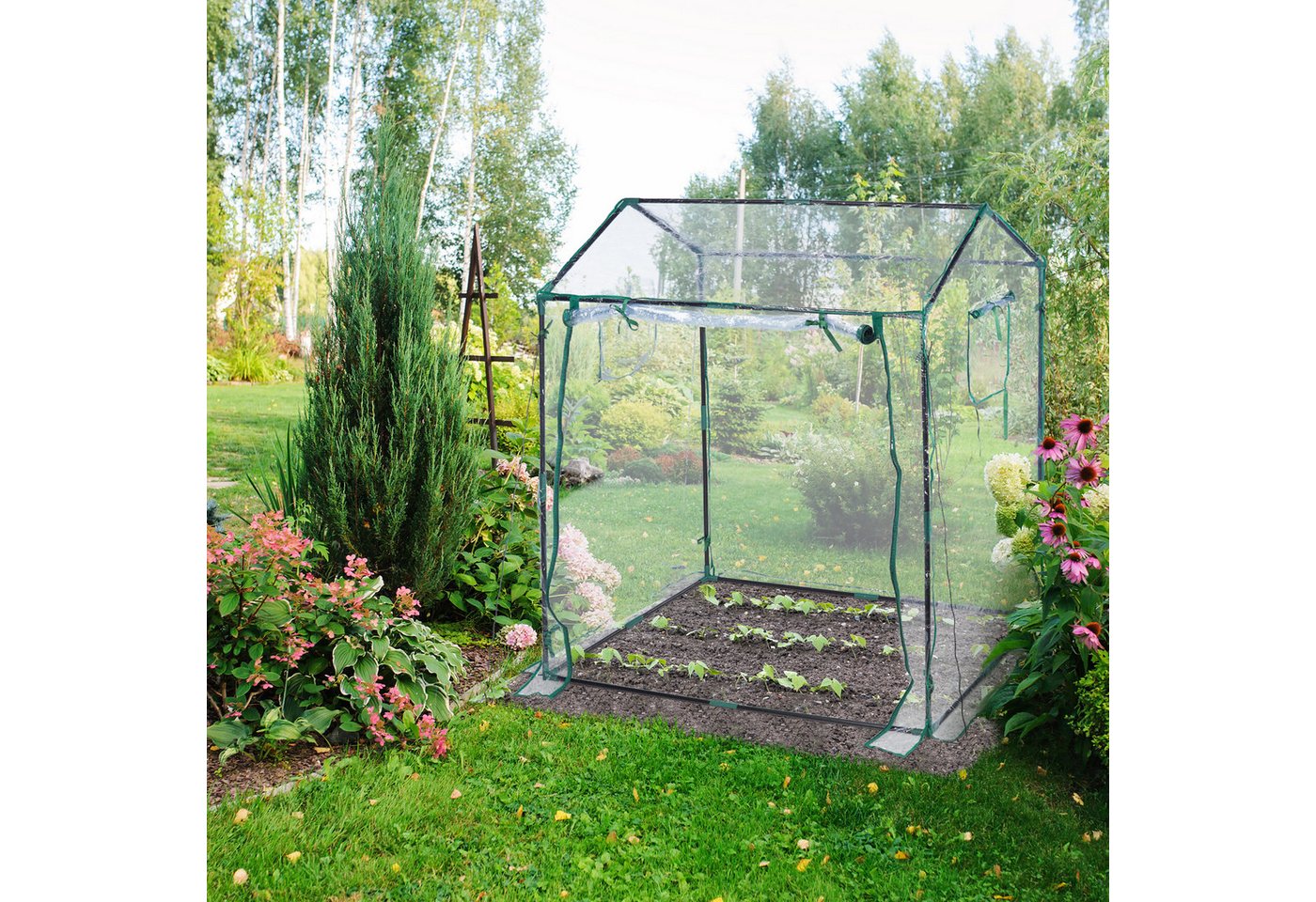 relaxdays Foliengewächshaus PVC, BxTxH: 132 x 92 x 152 cm, BxLxH: 132 x 92 x 152 cm, 10-St. – Bild 2 von 5