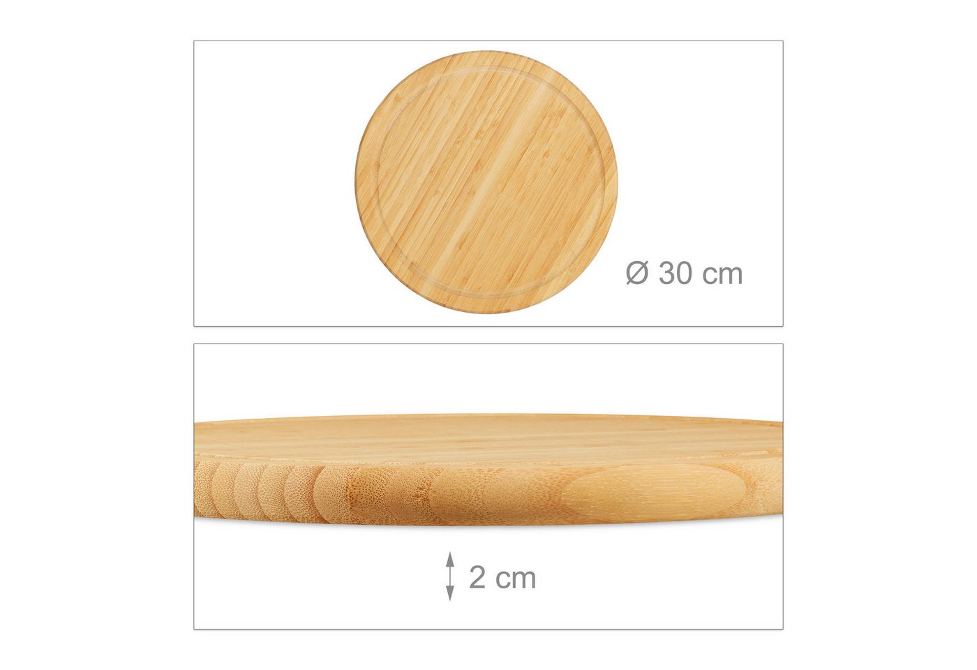 relaxdays Frühstücksbrett Frühstücksbrettchen Set 30 cm, Bambus, (2er Set, 2-St., 2er Set), 2er Pack – Bild 4 von 5