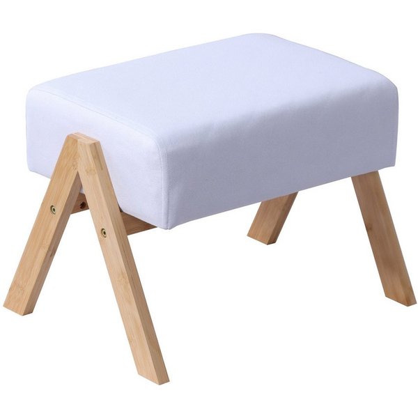 relaxdays Fußhocker Bambus & Stoff (1 St), Creme