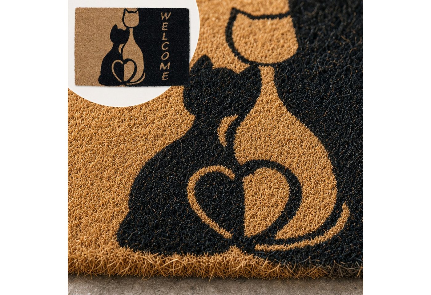 relaxdays Fußmatte Kokos mit Katzen, Rechteckig, Höhe: 15 mm – Bild 4 von 5
