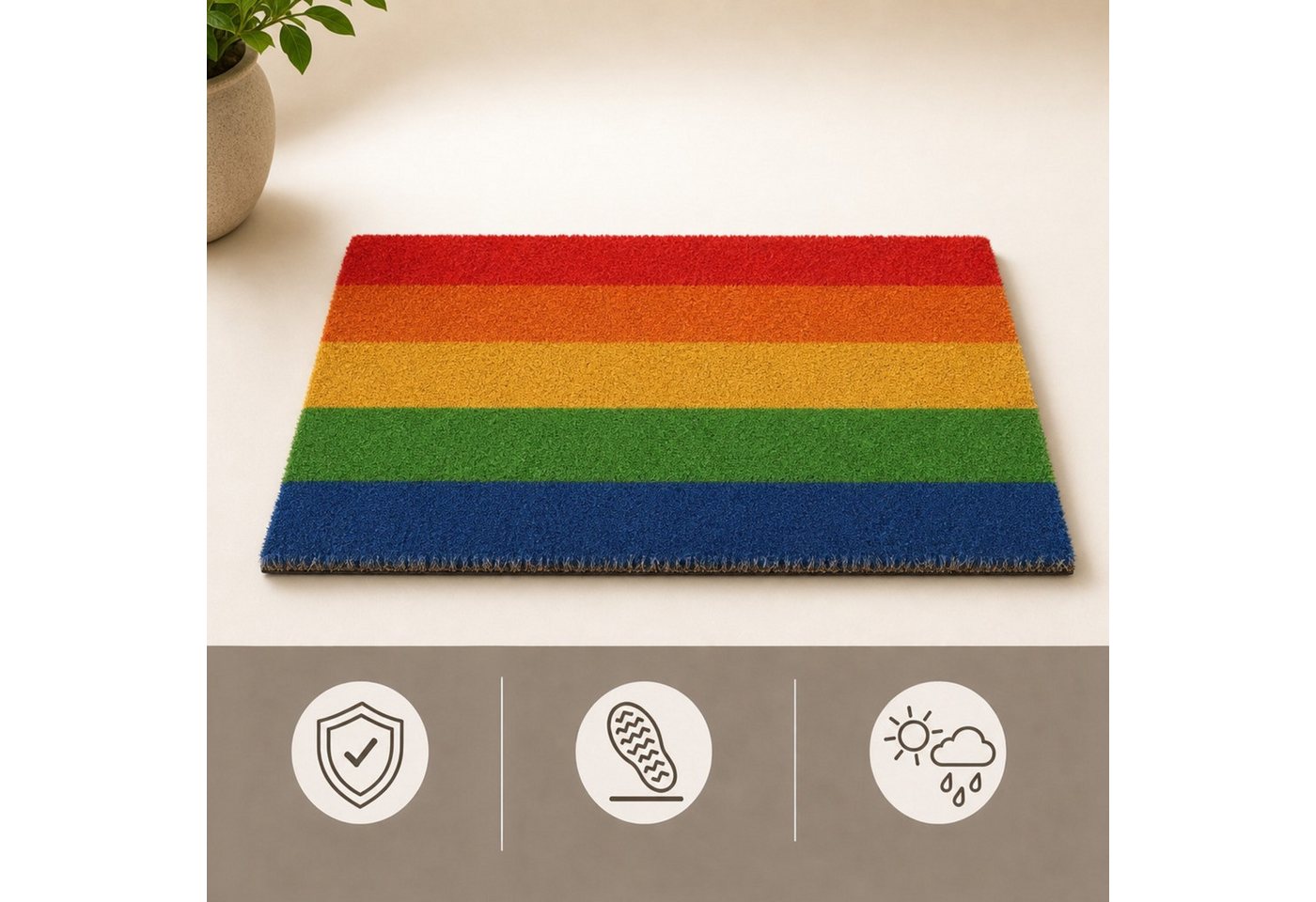 relaxdays Fußmatte Kokos Regenbogen, rechteckig, Höhe: 15 mm – Bild 5 von 5