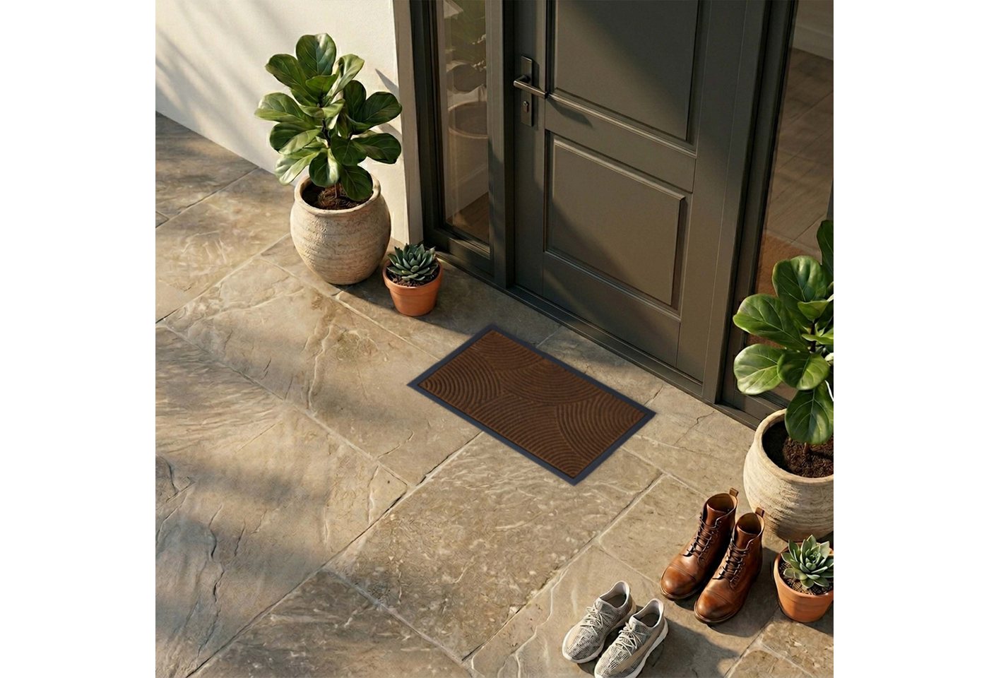 relaxdays Fußmatte Polypropylen mit Rillen, Rechteckig, Höhe: 10 mm, Wellen Braun, 60 x 40 cm – Bild 2 von 5