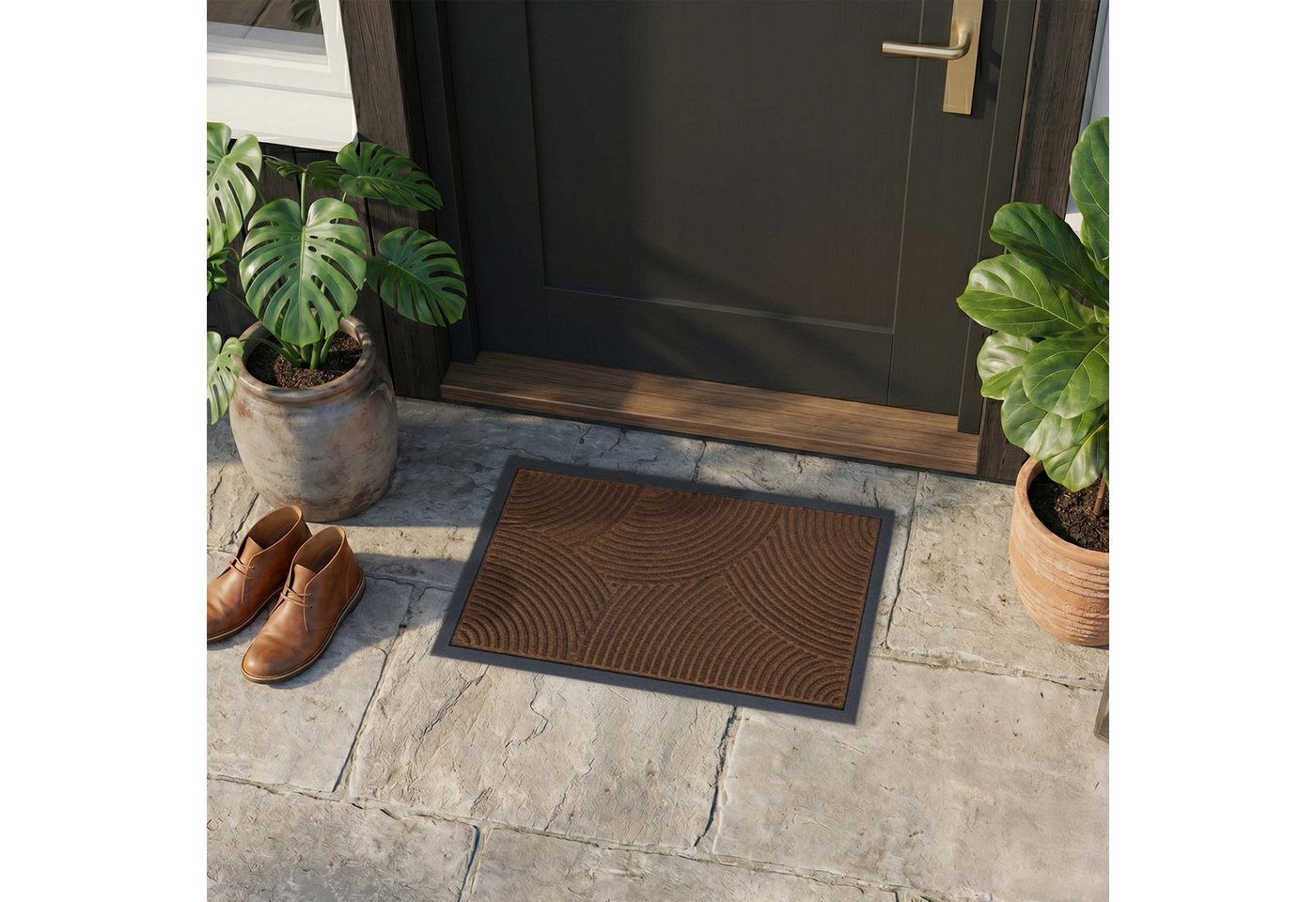 relaxdays Fußmatte Polypropylen mit Rillen, Rechteckig, Höhe: 10 mm, Wellen Braun, 60 x 40 cm – Bild 3 von 5