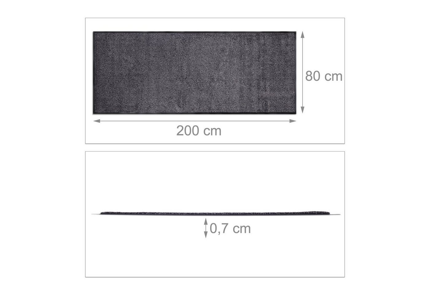 relaxdays Fußmatte Schmutzfangmatte grau, Rechteckig, Höhe: 7 mm, 80x200cm – Bild 4 von 5