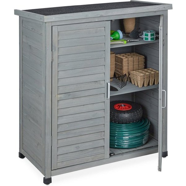 relaxdays Garten-Geräteschrank Grauer Gartenschrank 3 Fächer, BxT: 86.5x47 cm, (1 St)