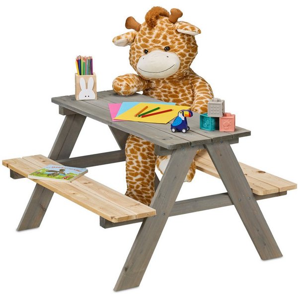 relaxdays Garten-Kindersitzgruppe Kindersitzgarnitur aus Holz, (3-tlg), grau