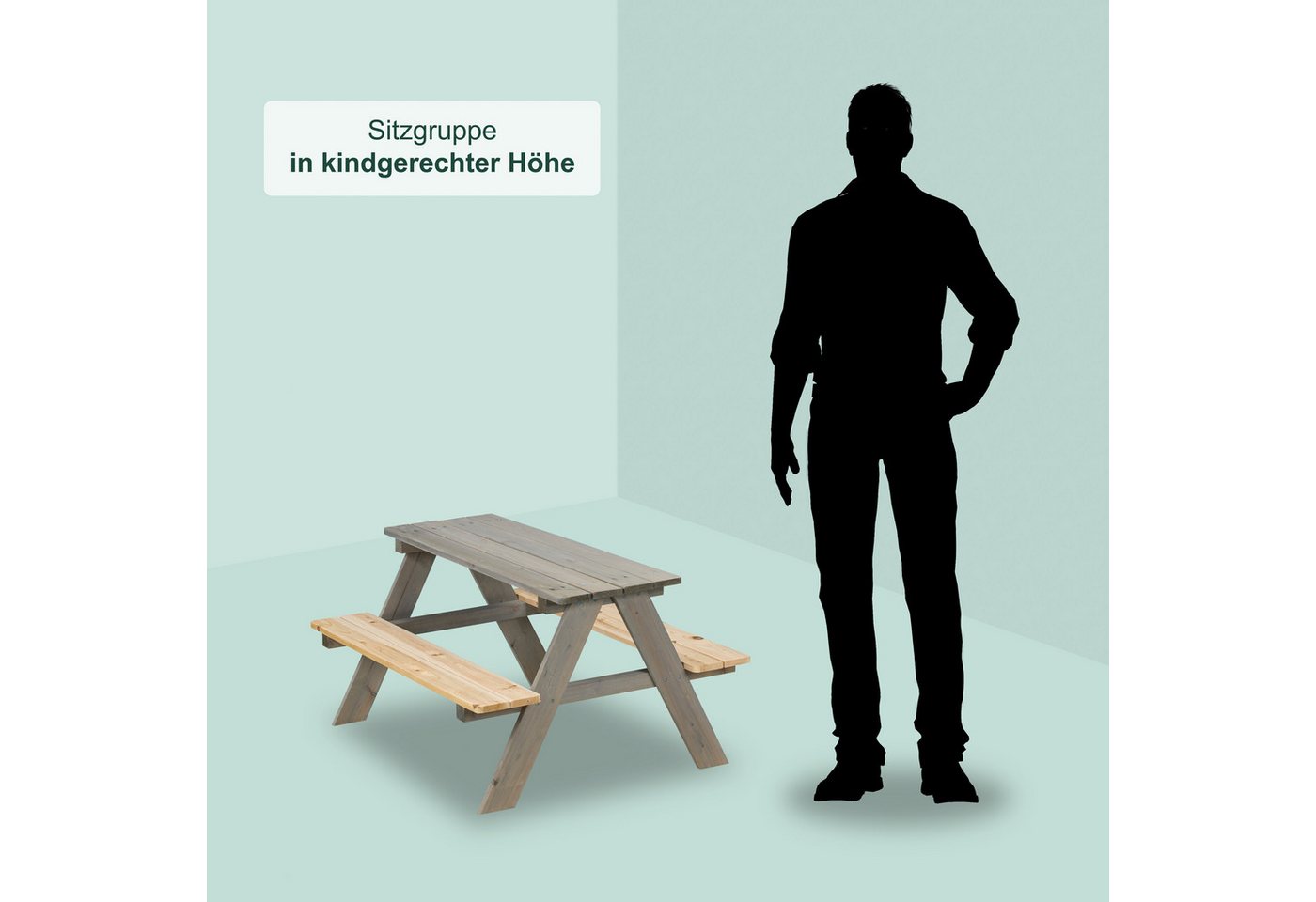 relaxdays Garten-Kindersitzgruppe Kindersitzgarnitur aus Holz, (3-tlg), grau – Bild 5 von 5