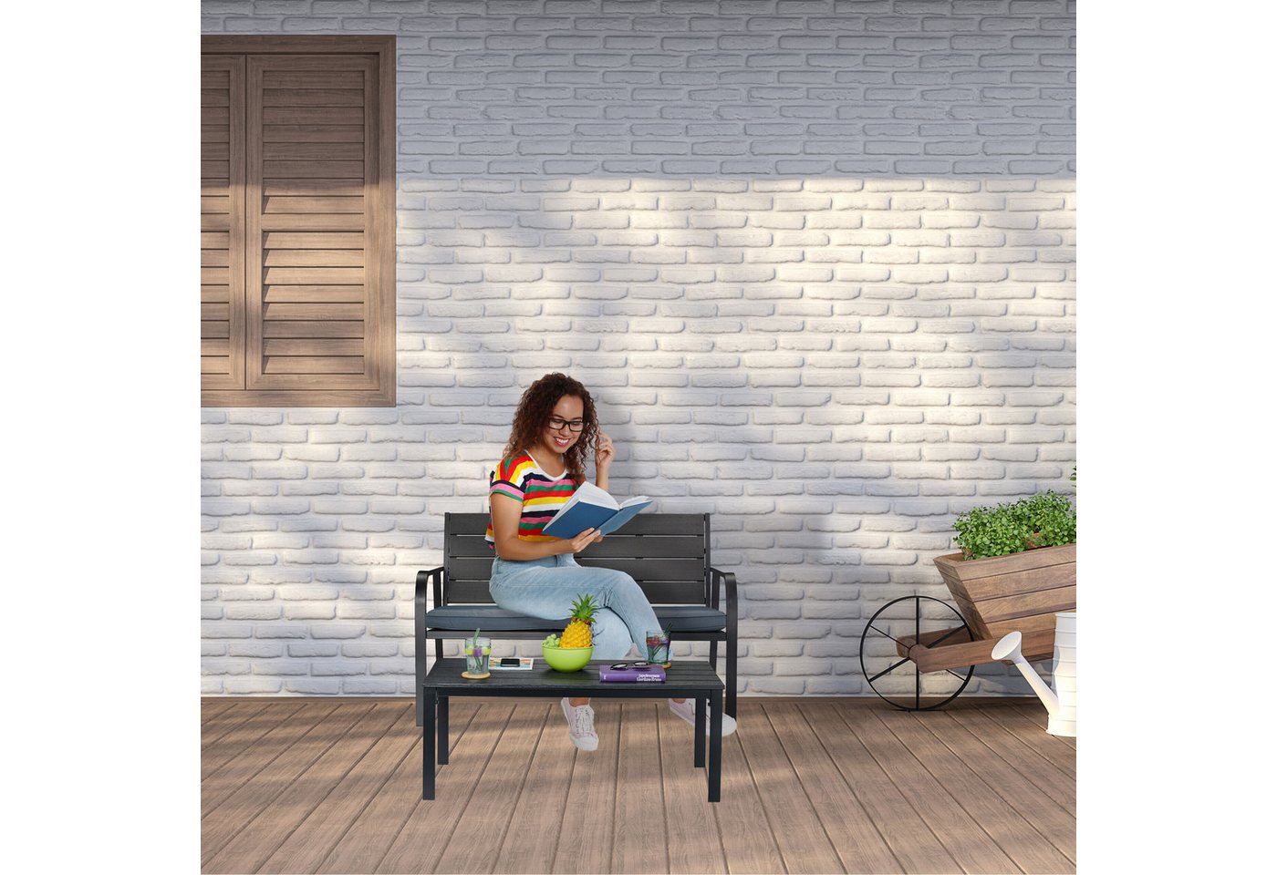 relaxdays Gartenbank mit Sitzauflage (2-St) – Bild 3 von 5