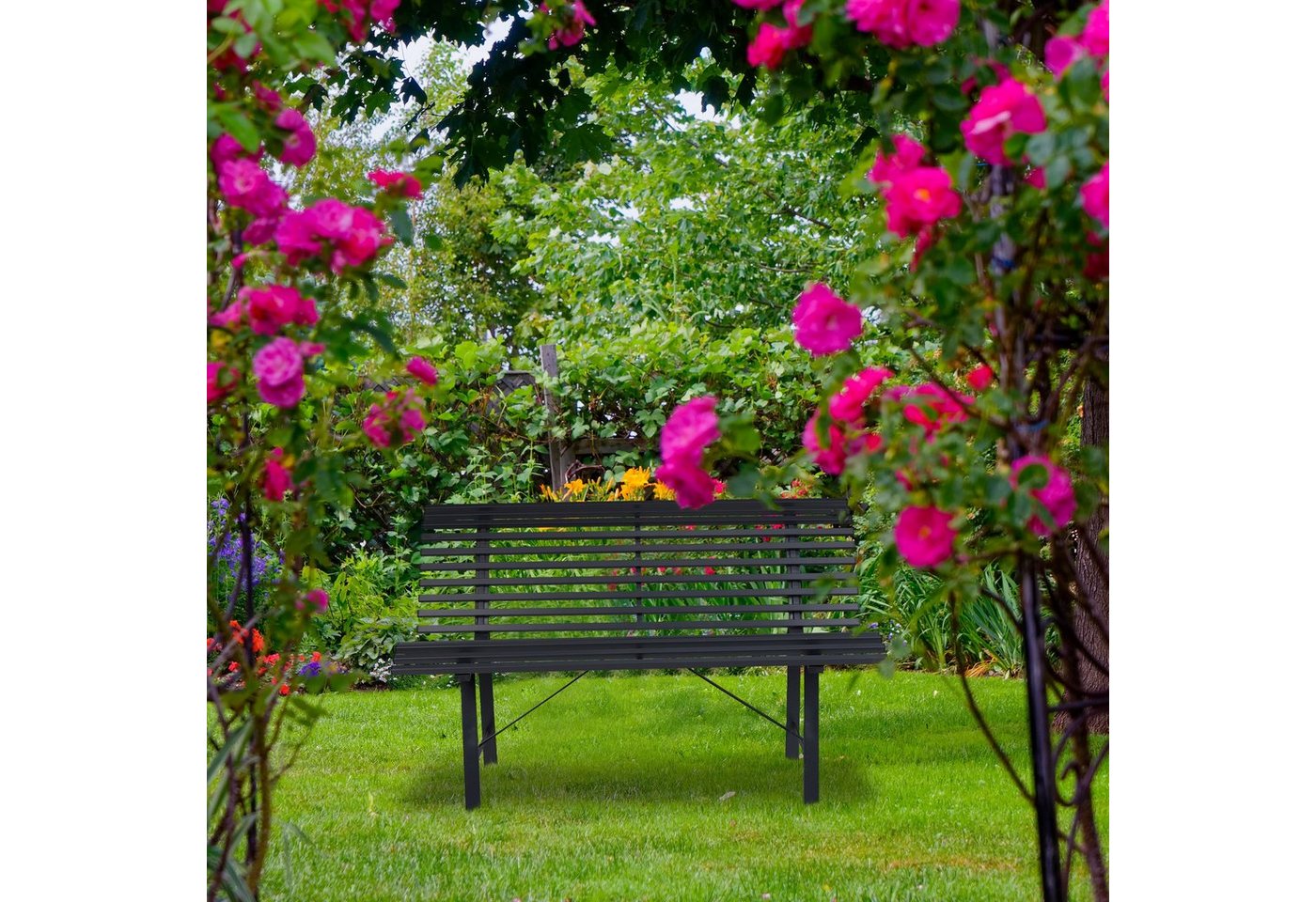 relaxdays Gartenbank Stahl anthrazit (1-St) – Bild 2 von 5