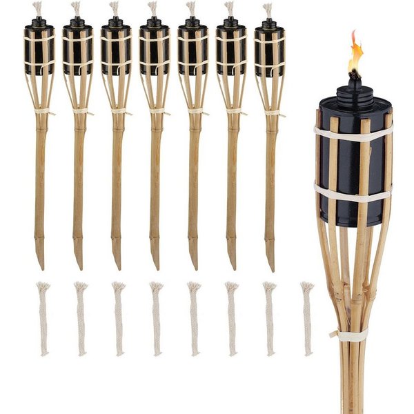 relaxdays Gartenfackel 50cm 8er Set, Ölflamme, Gelb, Warmweiß, Orange