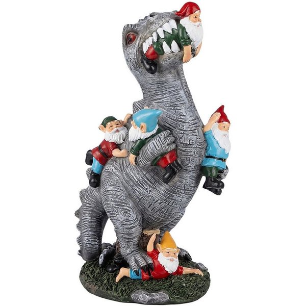 relaxdays Gartenfigur T-Rex frisst Gartenzwerge, (1 St), L
