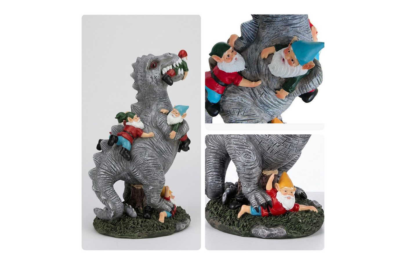 relaxdays Gartenfigur T-Rex frisst Gartenzwerge, (1 St), L – Bild 3 von 5