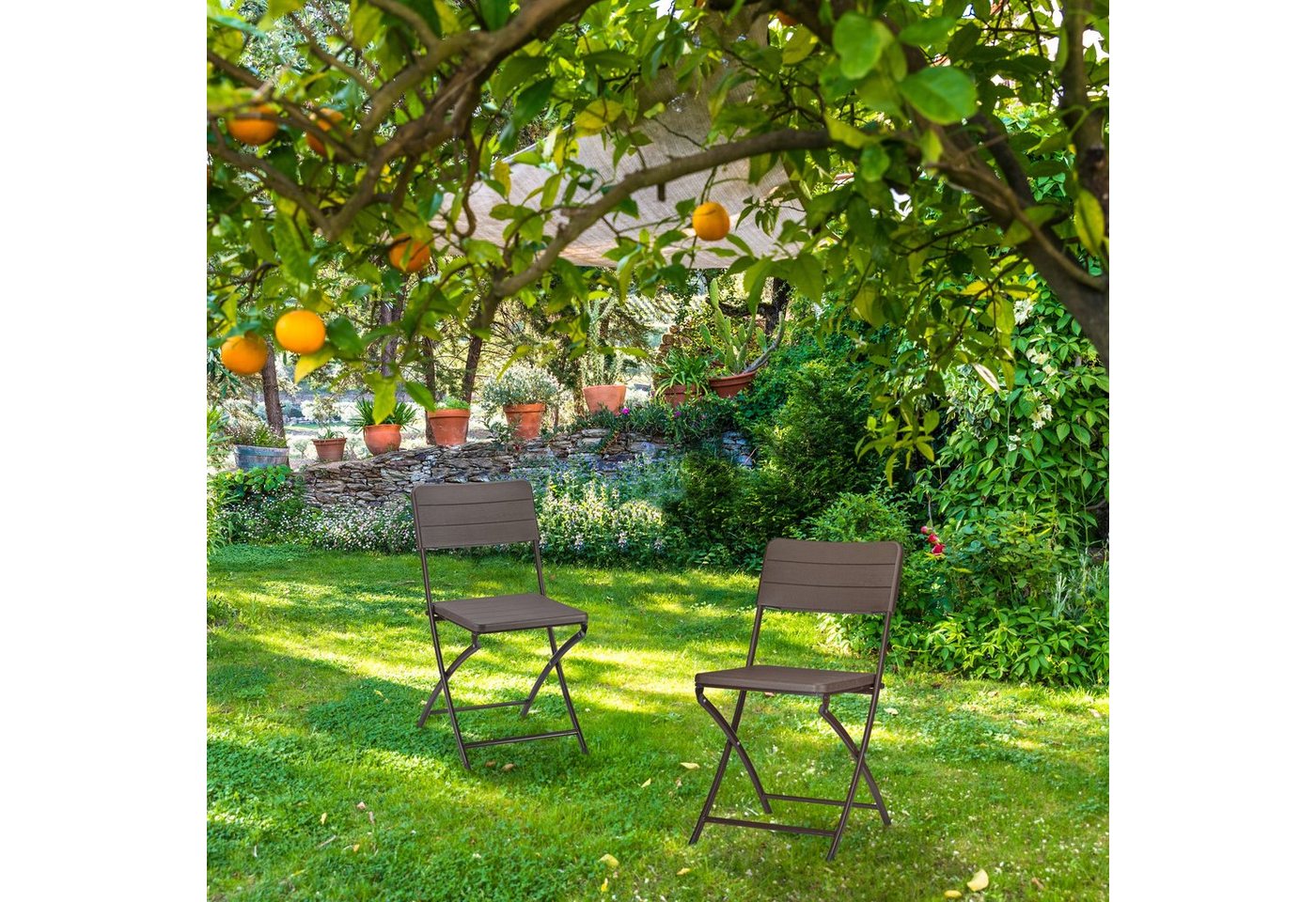relaxdays Gartenstuhl 2er Set Holzoptik (2 St), braun – Bild 2 von 5