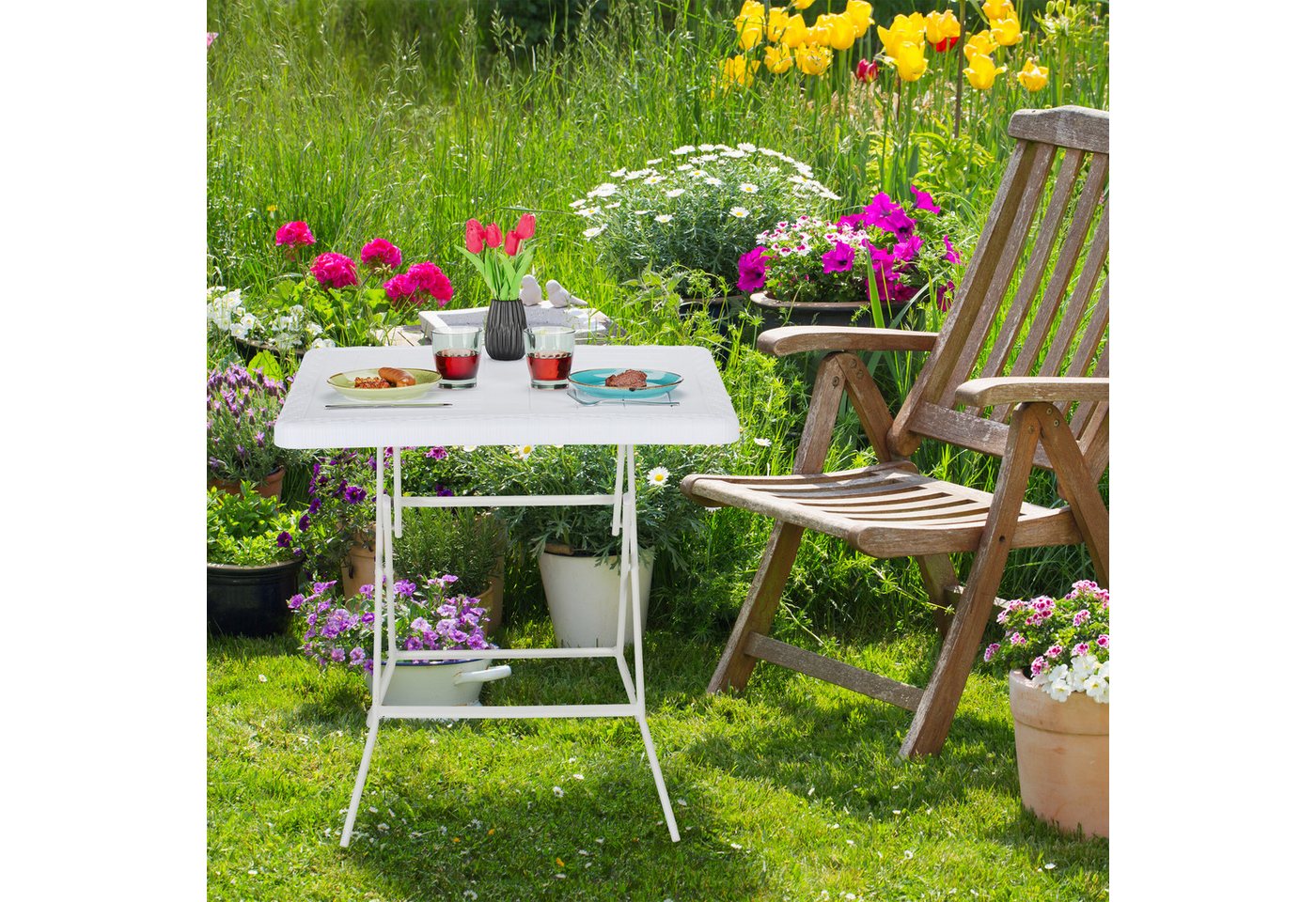 relaxdays Gartentisch in Holzoptik (1-St), weiß – Bild 2 von 5