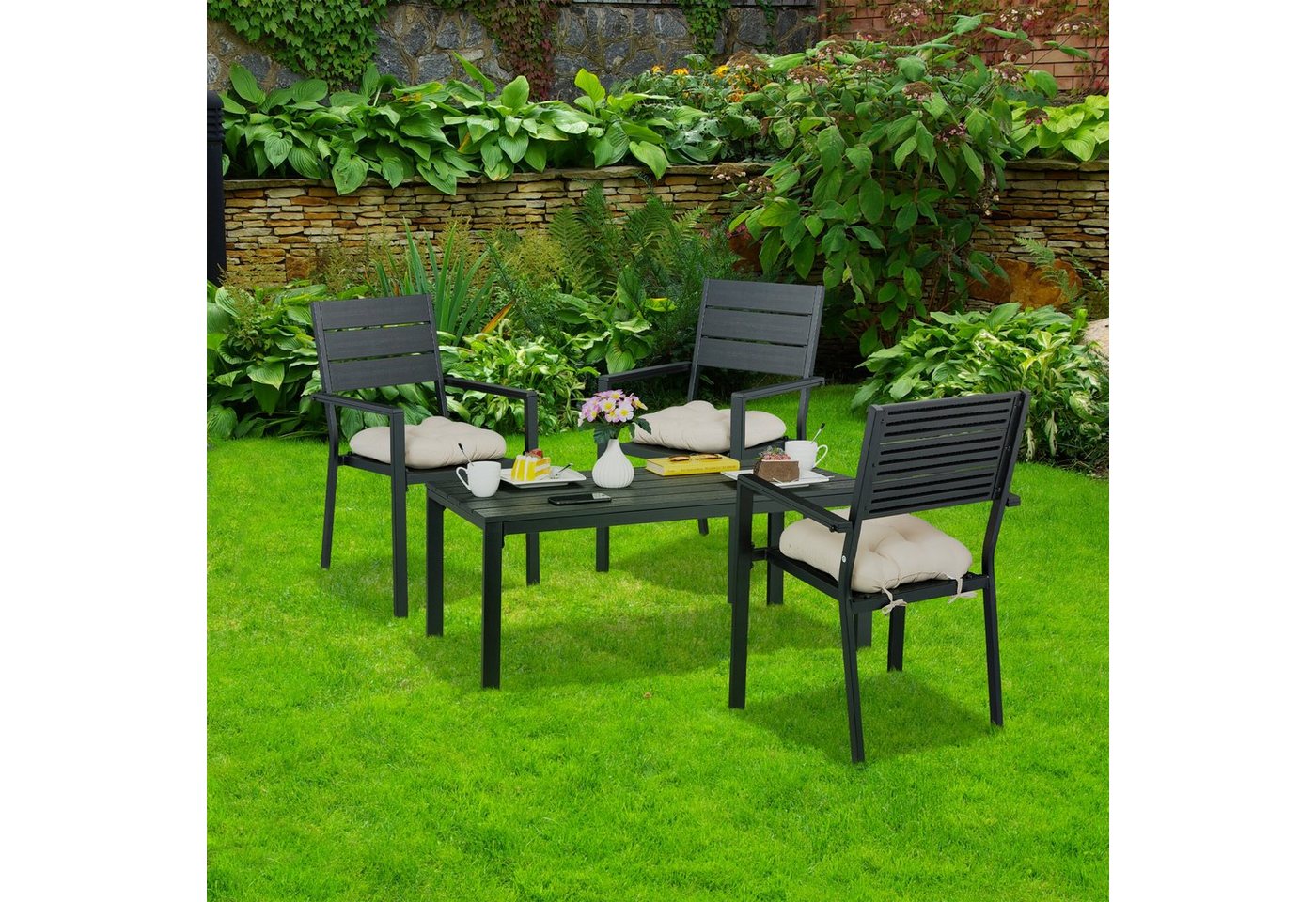 relaxdays Gartentisch Rechteckiger Gartentisch Holzoptik (1-St) – Bild 2 von 5