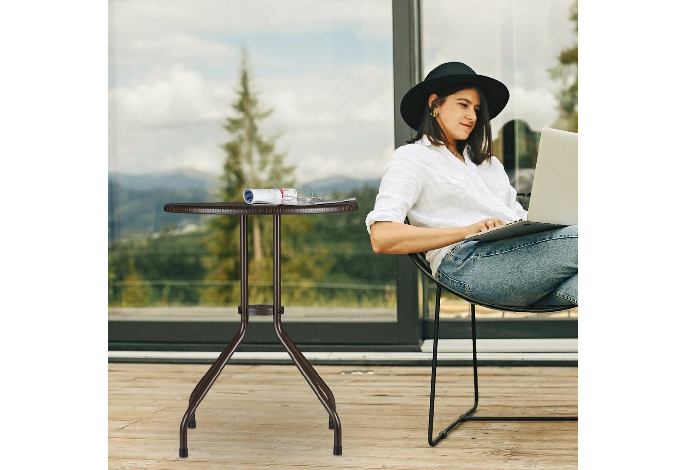 relaxdays Gartentisch rund braun (1-St) – Bild 5 von 5