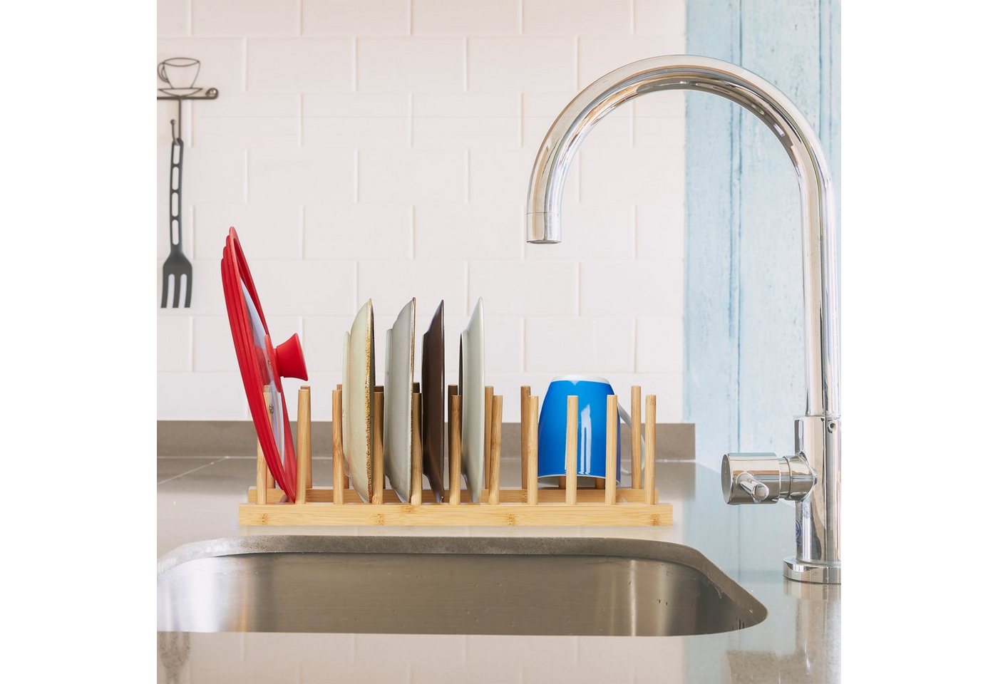 relaxdays Geschirrständer Tellerständer Bambus, Zubehör für Teller – Bild 2 von 5