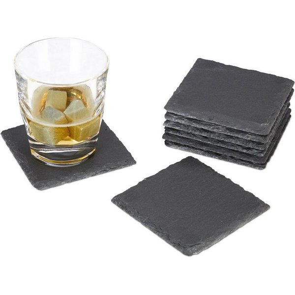 relaxdays Getränkeuntersetzer Schiefer 8er Set, Zubehör für Gläser, 8-tlg.